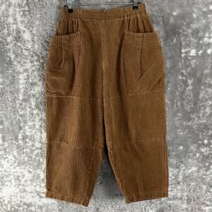 Buykud Sz M Brown Corduroy Lagenlook Barrel Wide-Leg Crop Trousers Pants